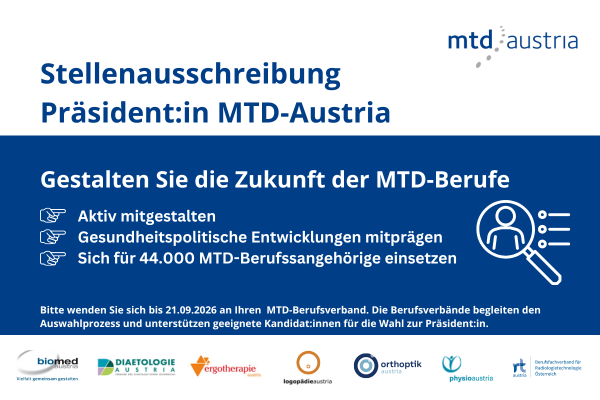 Stellenausschreibung Physio Austria Präsident:in MTD-Austria
